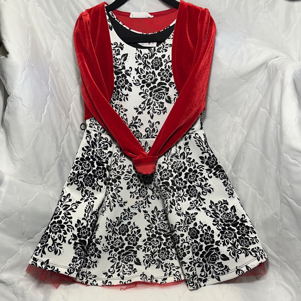 Knitworks Red Cardigan with Black and White Dress